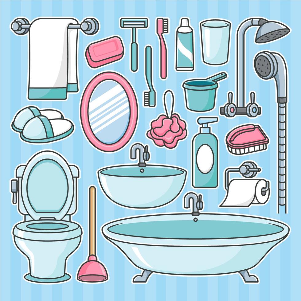 bathroom objects cartoon collection vector