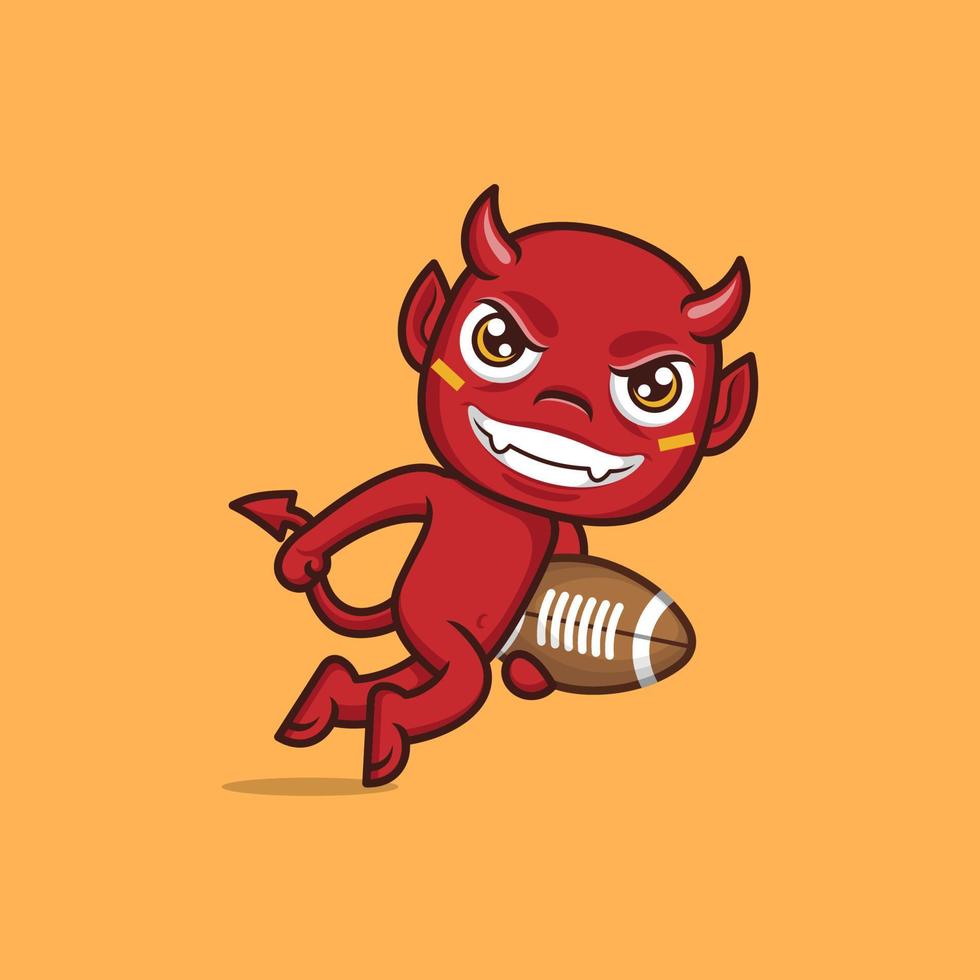 cute cartoon devil playing rugby vector