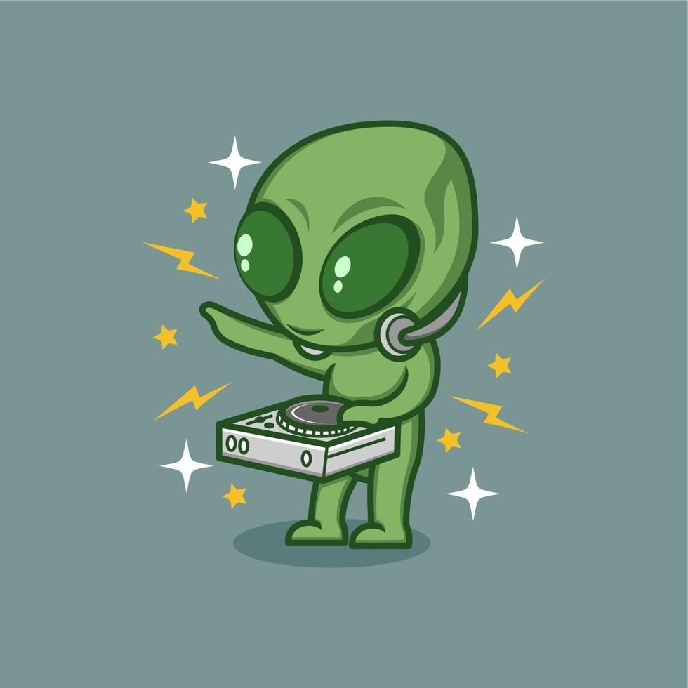 funny cartoon alien so dj vector