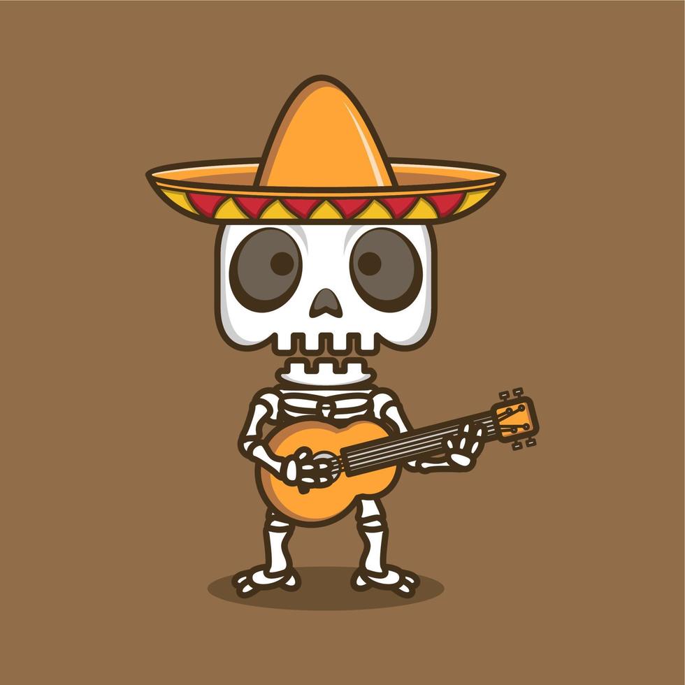 cute cartoon skull playing guitar vector