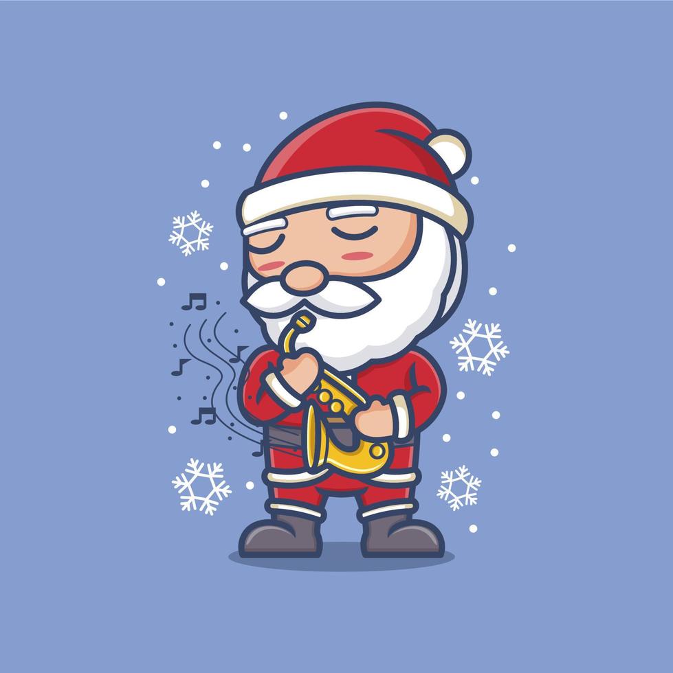 linda dibujos animados Papa Noel claus jugando saxofón vector