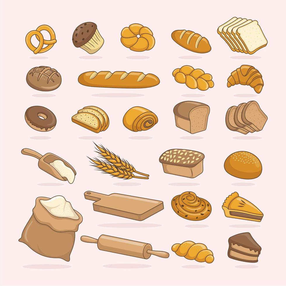 bread and cake cartoon collection vector