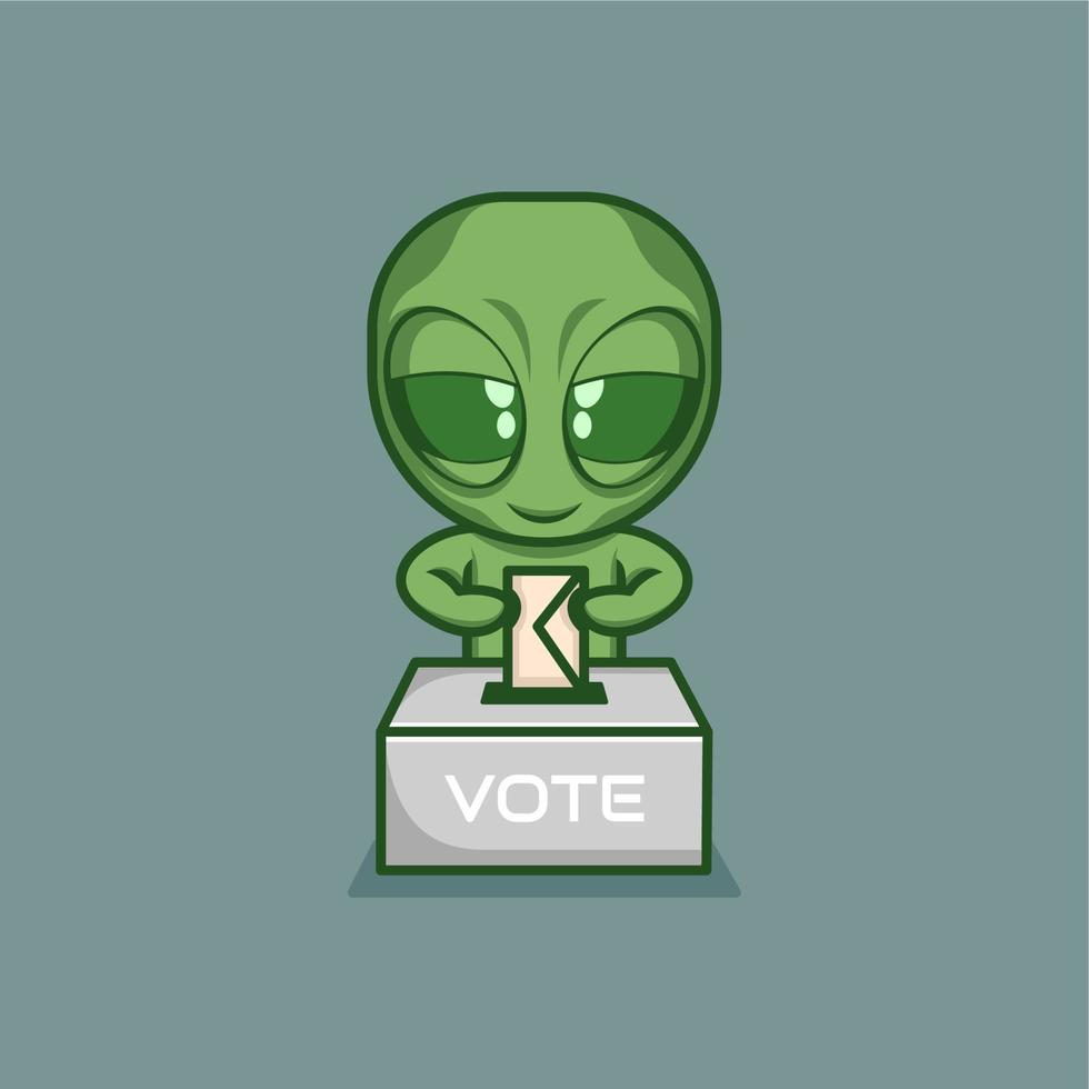 funny cartoon alien collecting votes vector