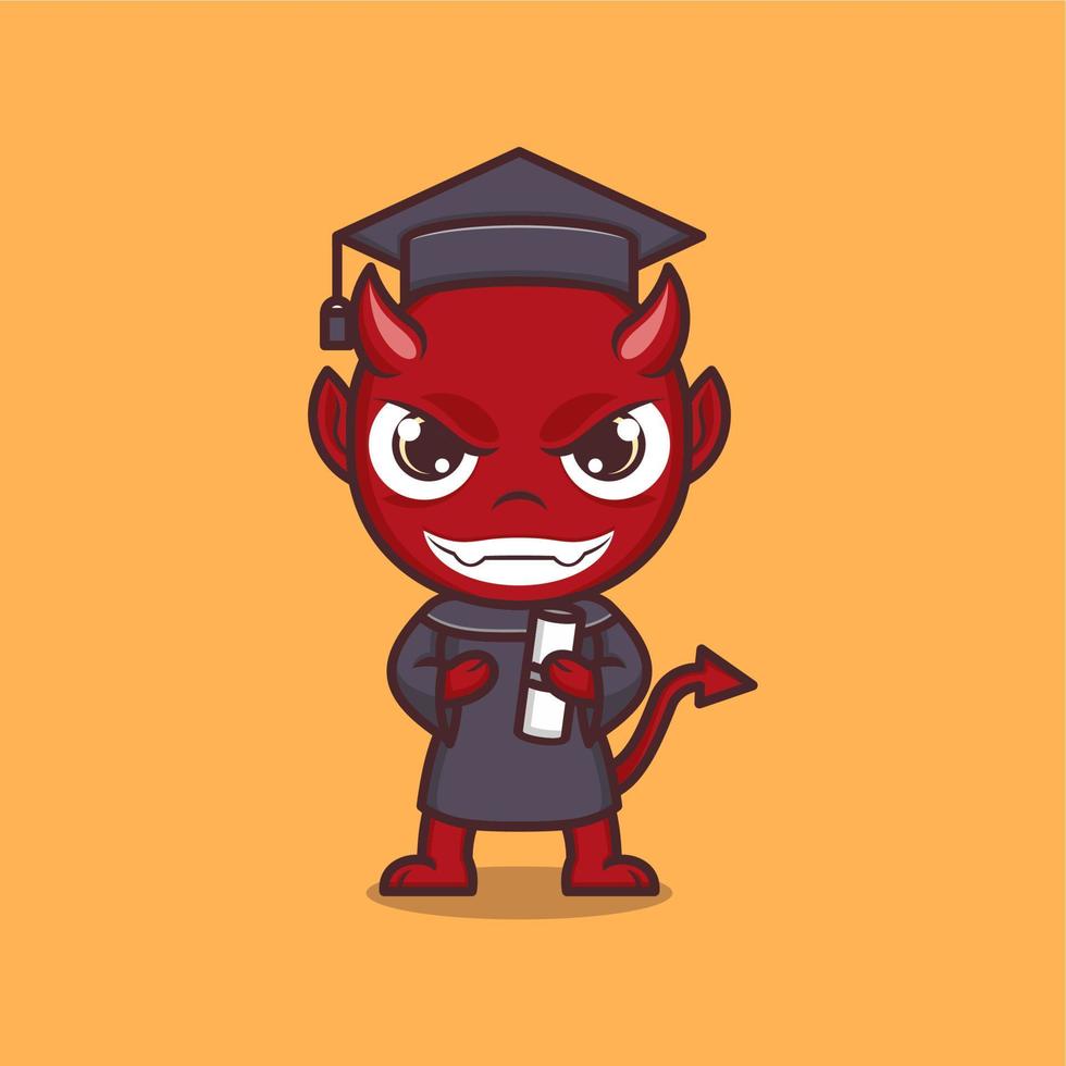 cute cartoon devil graduate from college vector