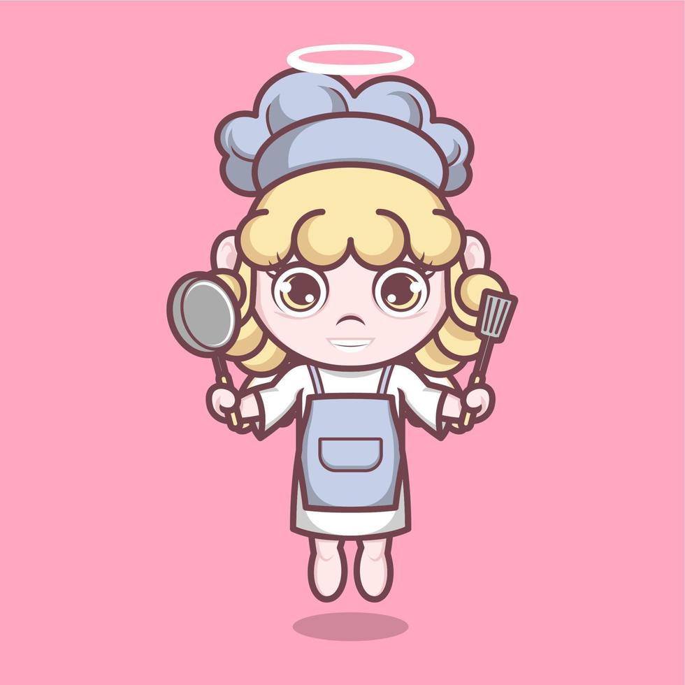 cute cartoon angel being a chef vector