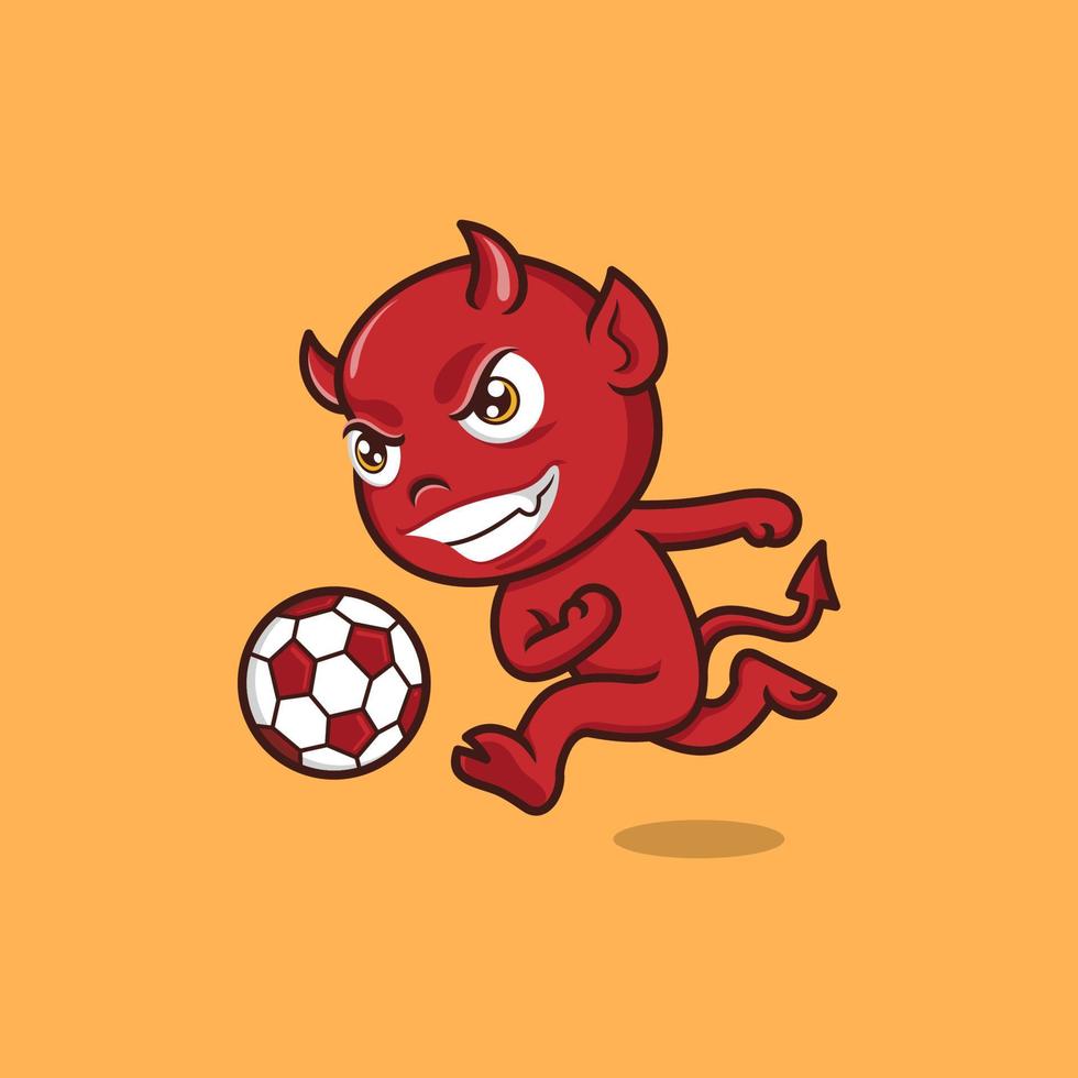 cute cartoon devil playing football vector