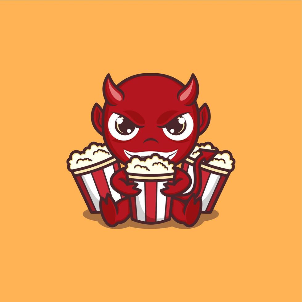 cute cartoon devil with popcorn vector