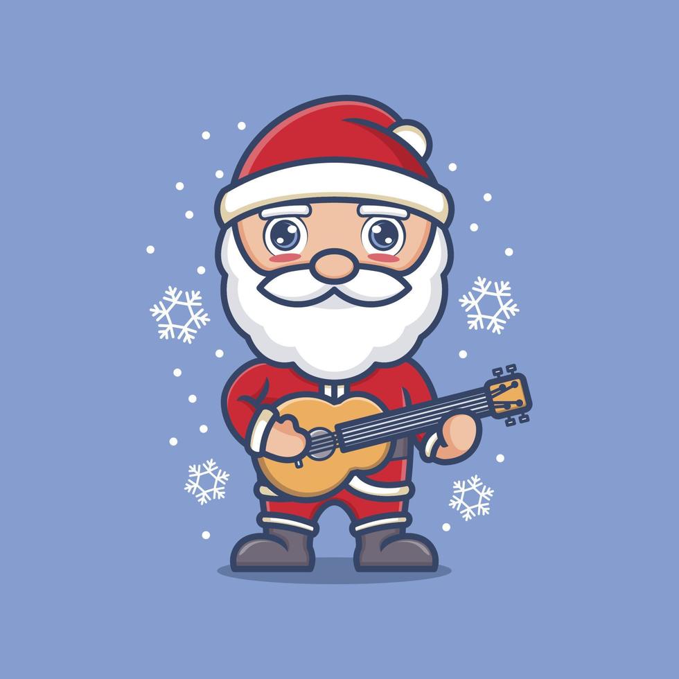 cute cartoon santa claus playing guitar vector