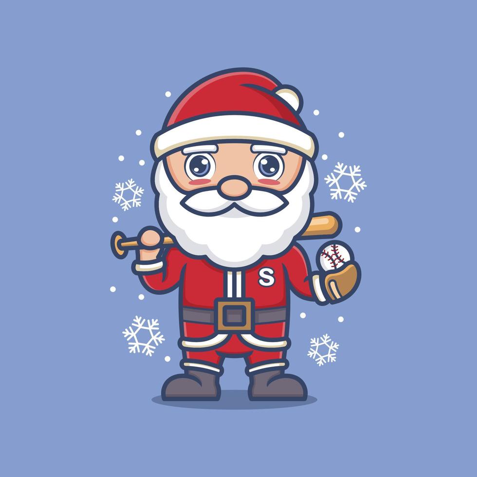 linda dibujos animados Papa Noel claus jugando béisbol vector