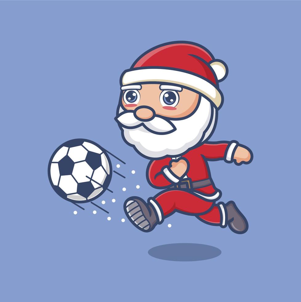 cute cartoon santa claus playing football vector
