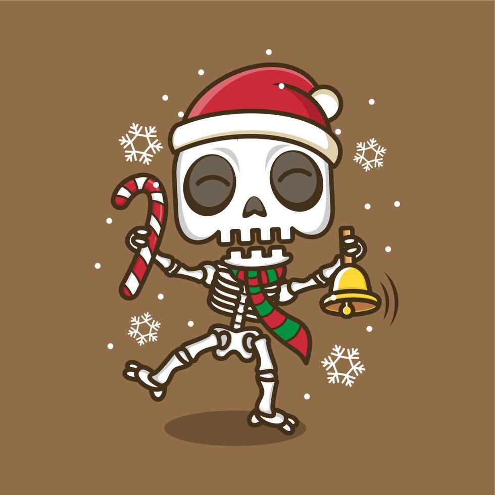 cute cartoon skull on christmas vector