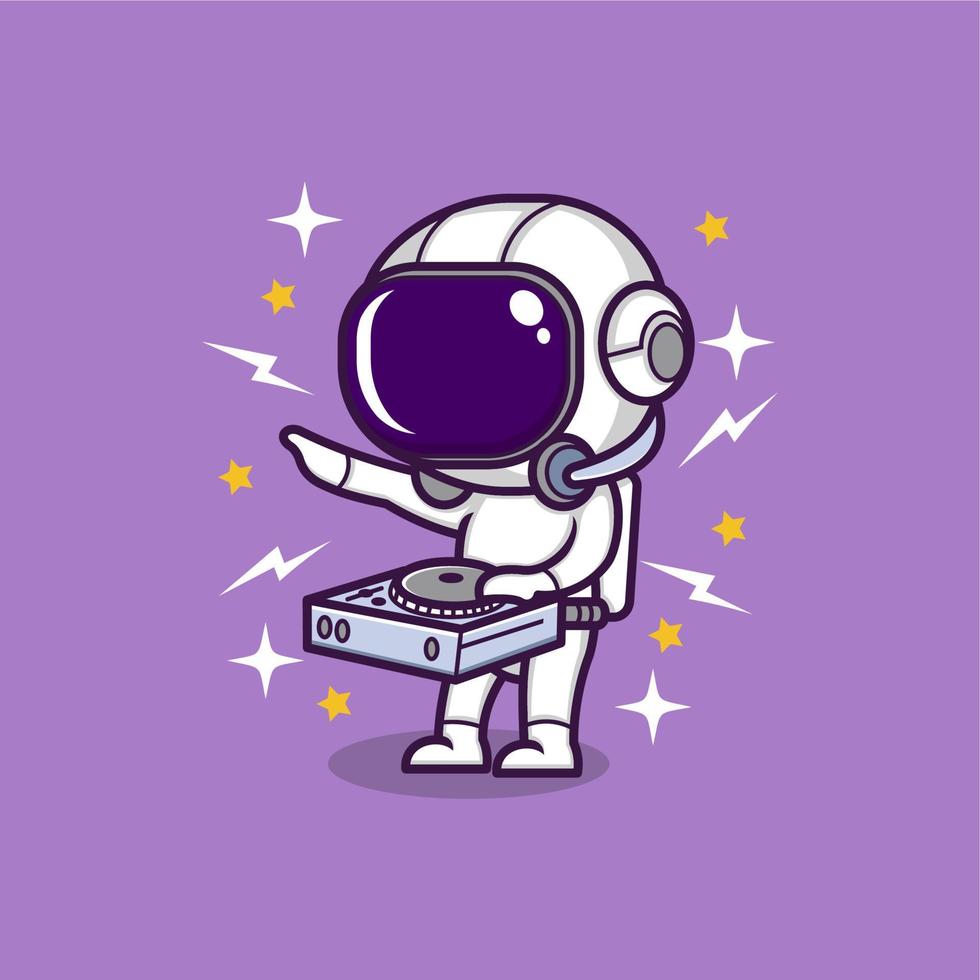 linda dibujos animados astronauta jugando DJ vector