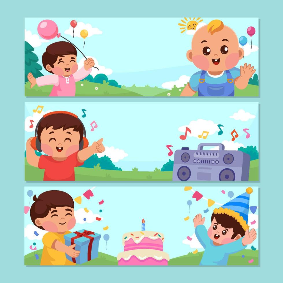 Banner Set of Happy Babies Play Together vector