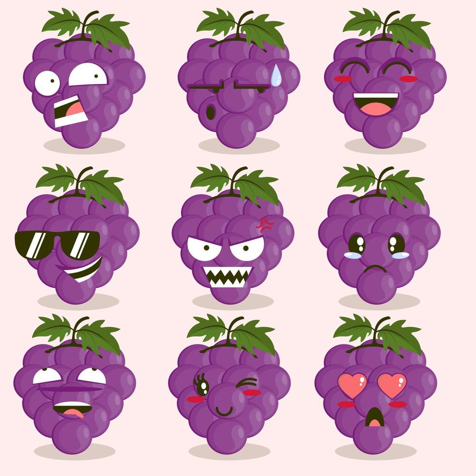 linda dibujos animados uvas vector