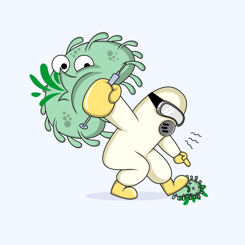 cute cartoon medical worker fighting virus vector