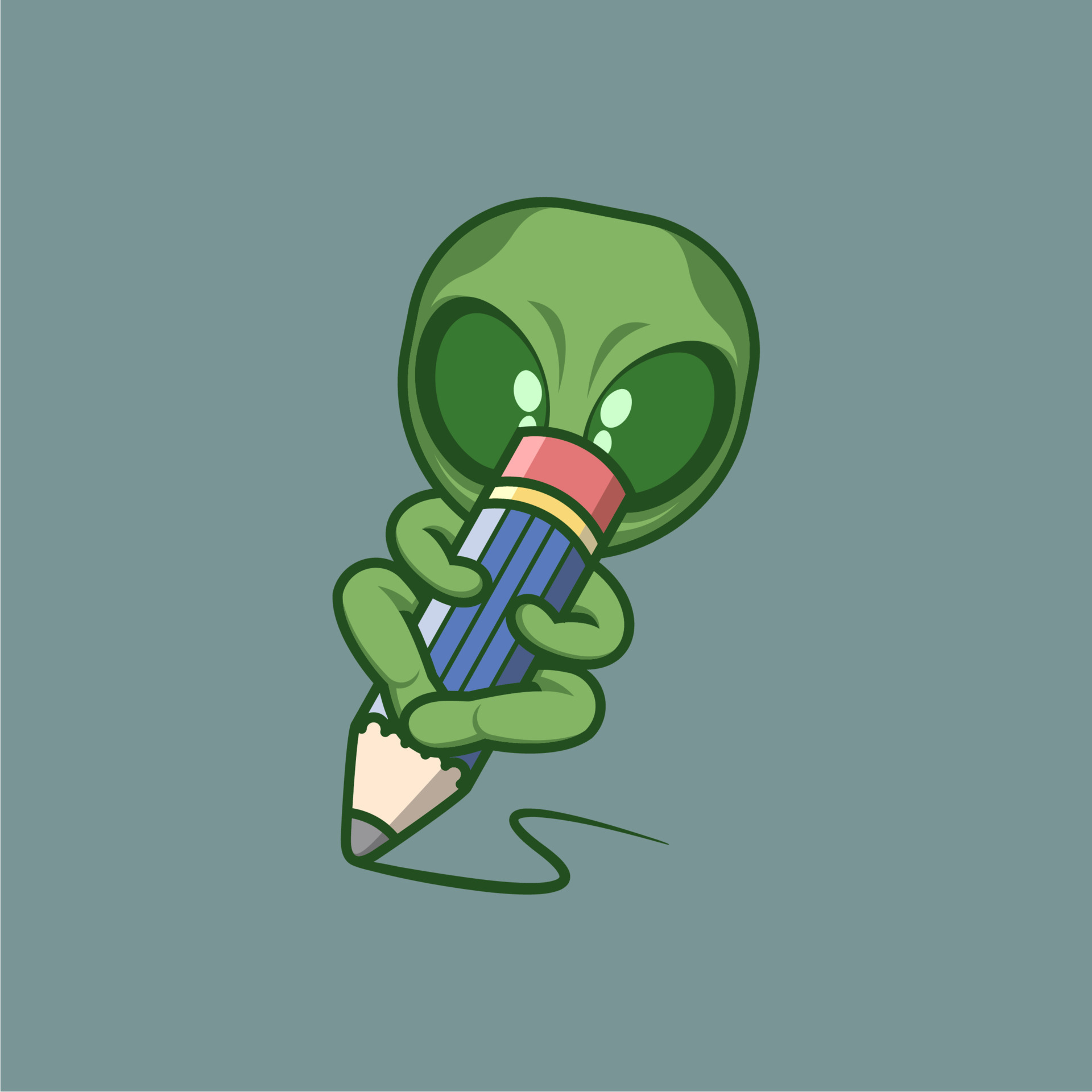 cute cartoon alien with pencil 20793045 Vector Art at Vecteezy