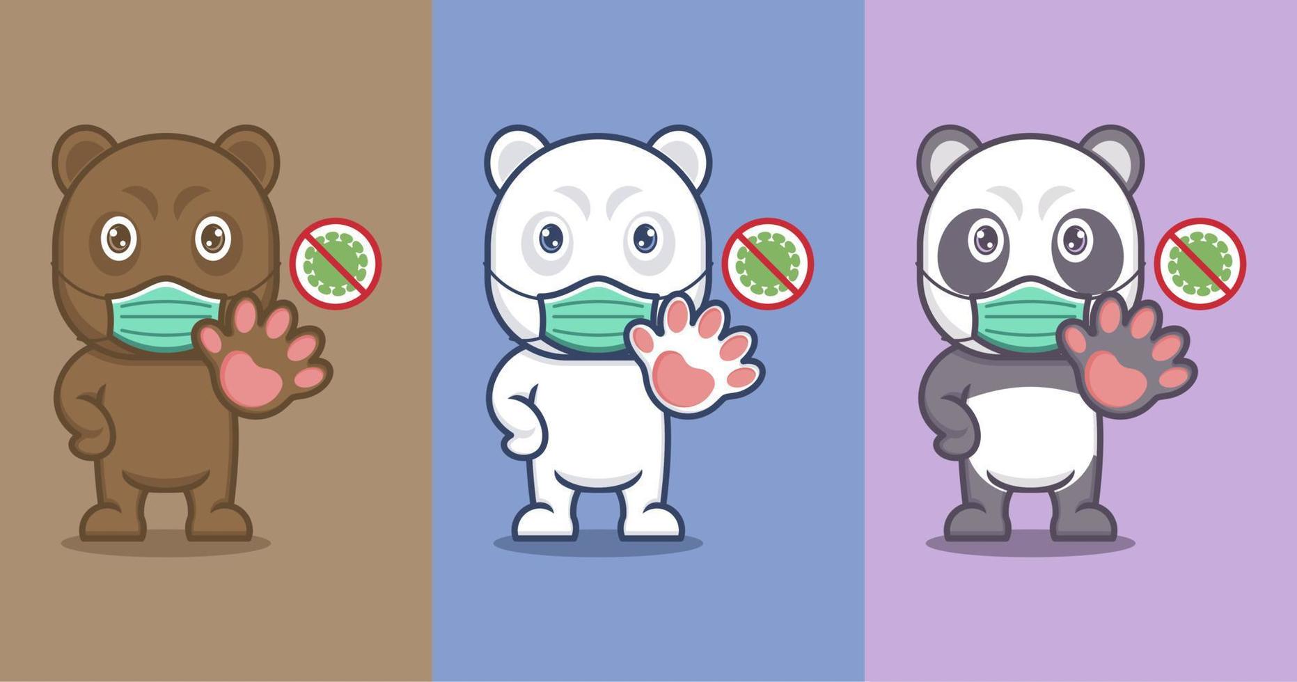 cute cartoon polar bear and panda vector