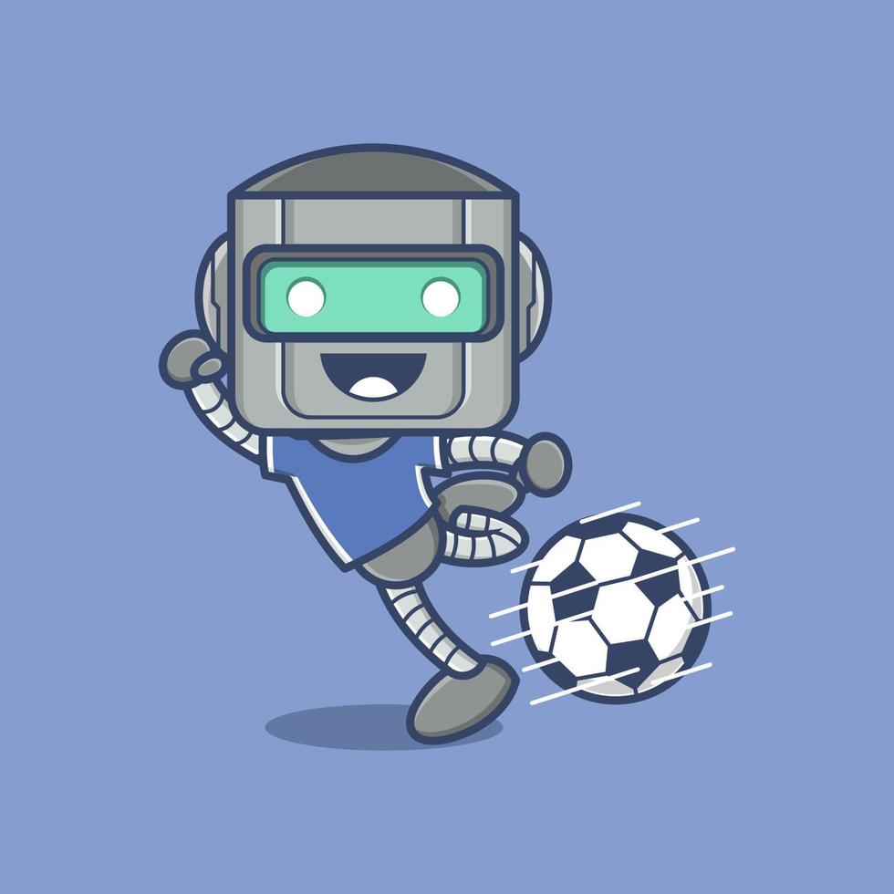 cute cartoon robot playing football vector