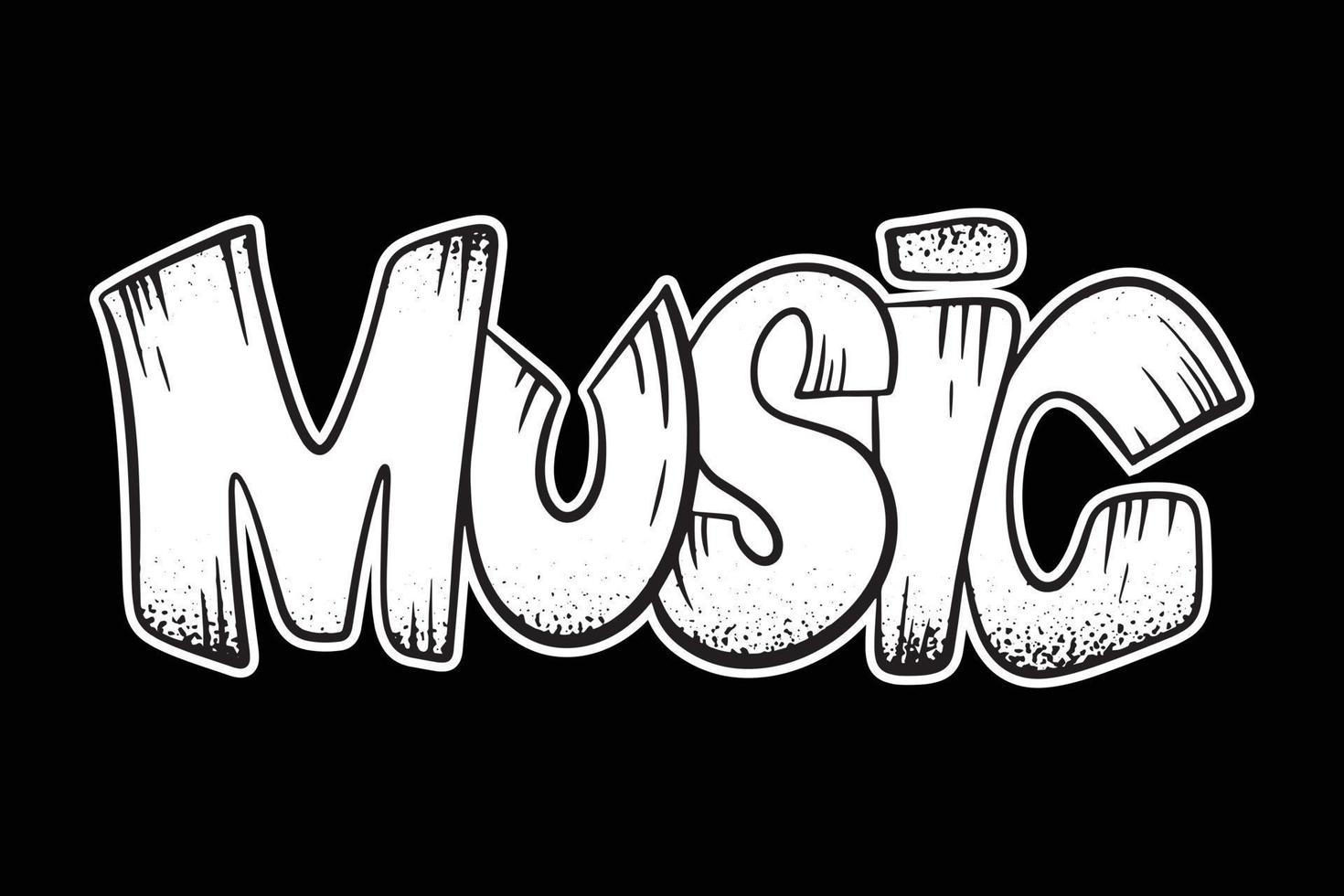 Music graffiti lettering illustration hand drawn style black and white premium vector