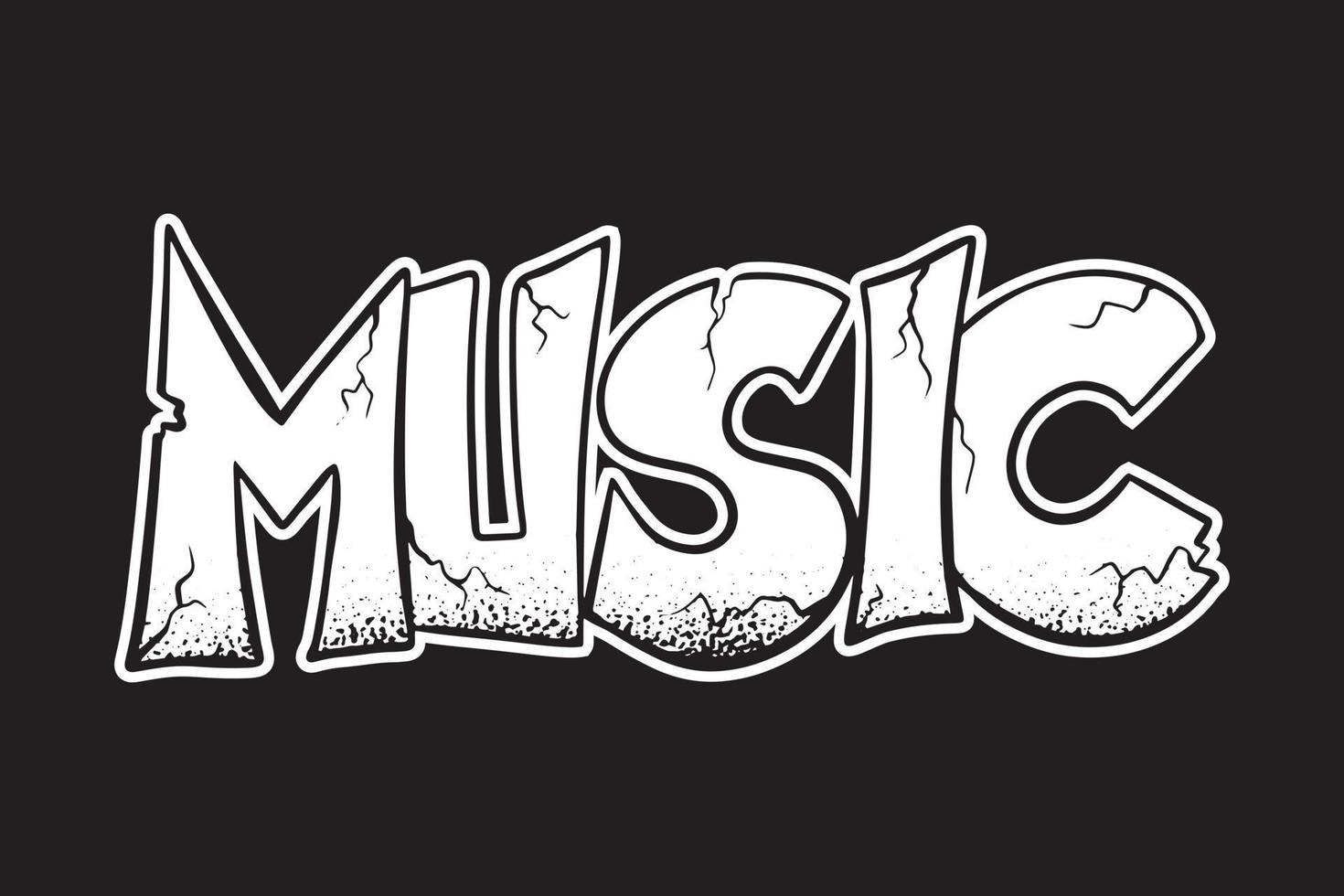 Music graffiti lettering illustration hand drawn style black and white premium vector