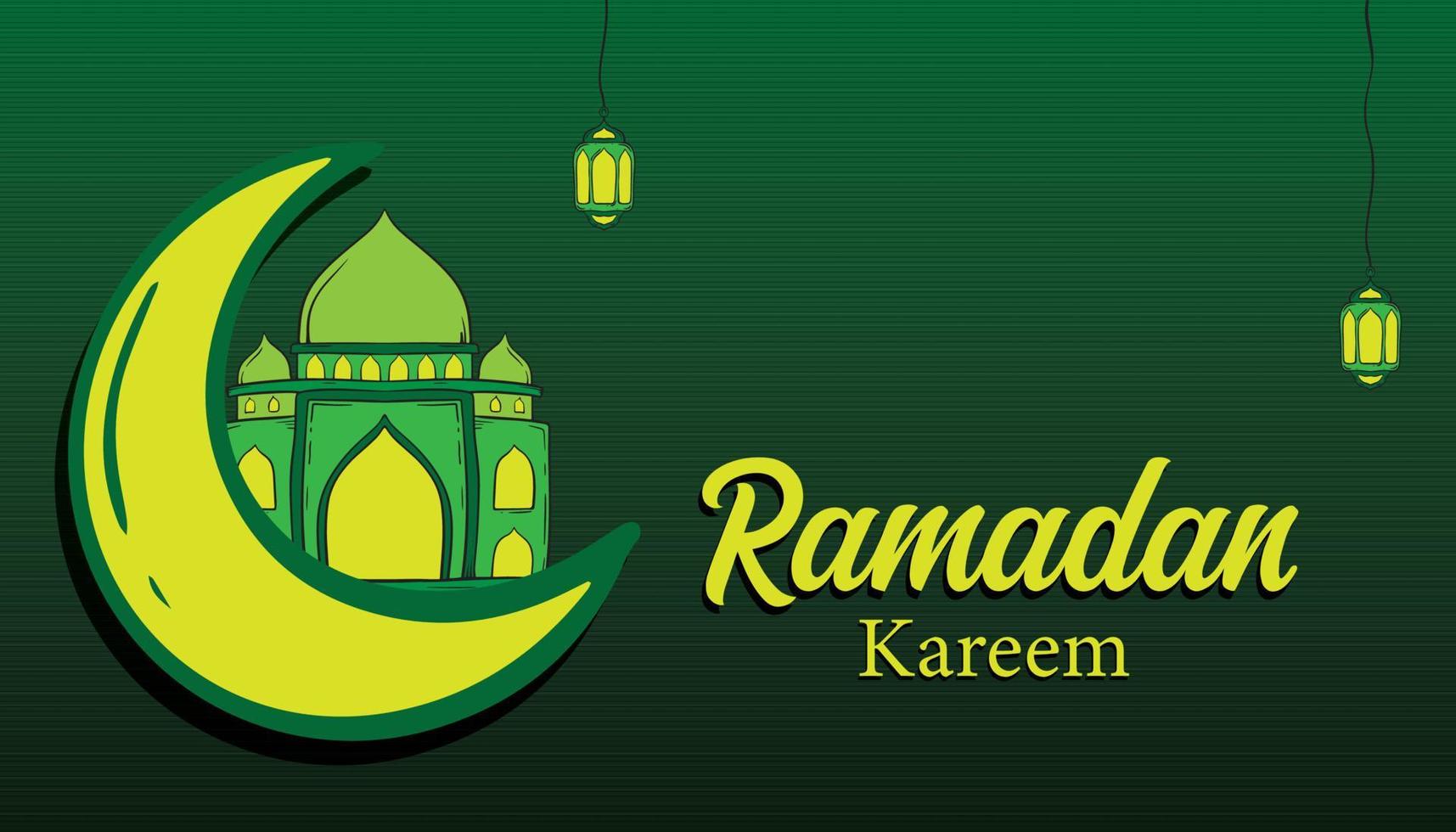 Vector islamic greetings ramadan kareem yellow green background card design