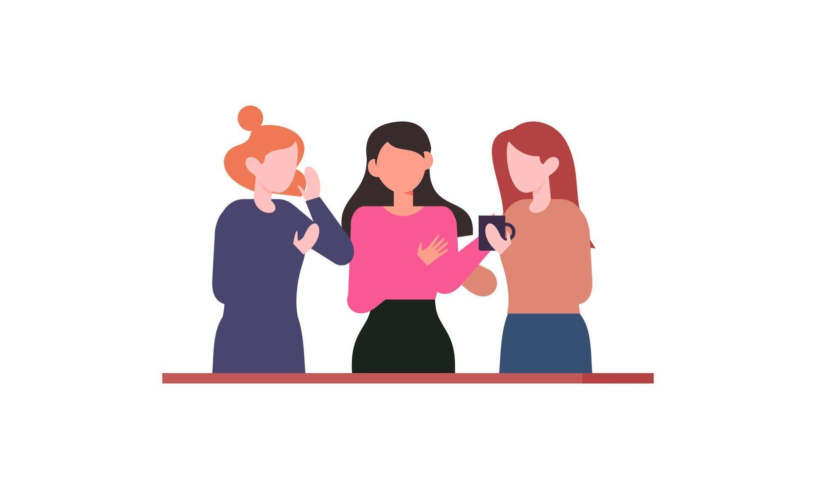 Girl friends meet and talk gossip and laugh illustration vector