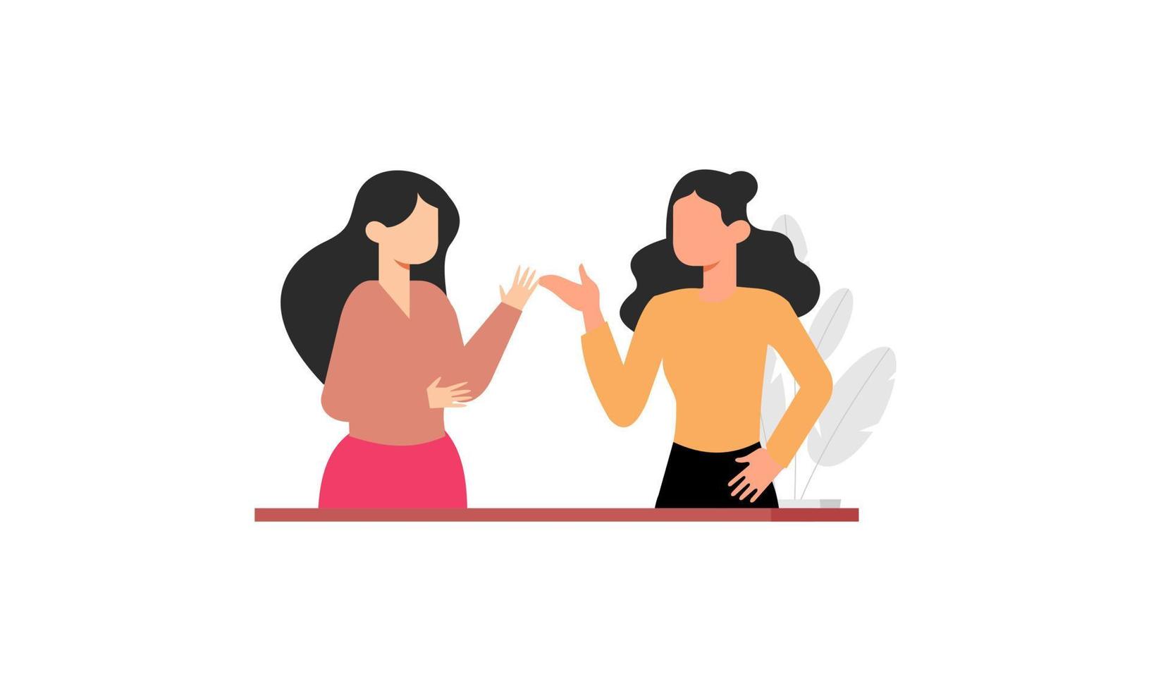 Girl friends meet and talk gossip and laugh illustration vector