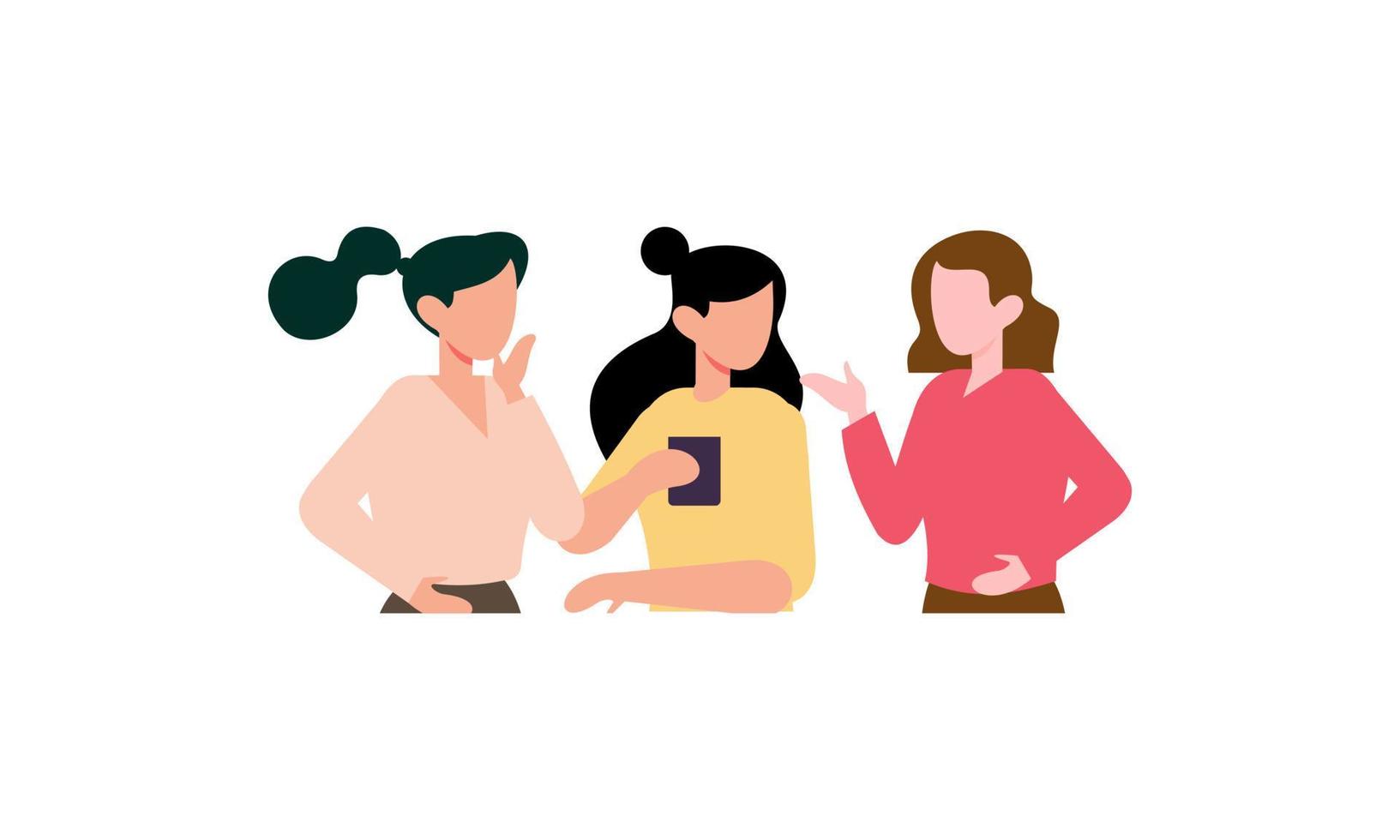 Girl friends meet and talk gossip and laugh illustration vector