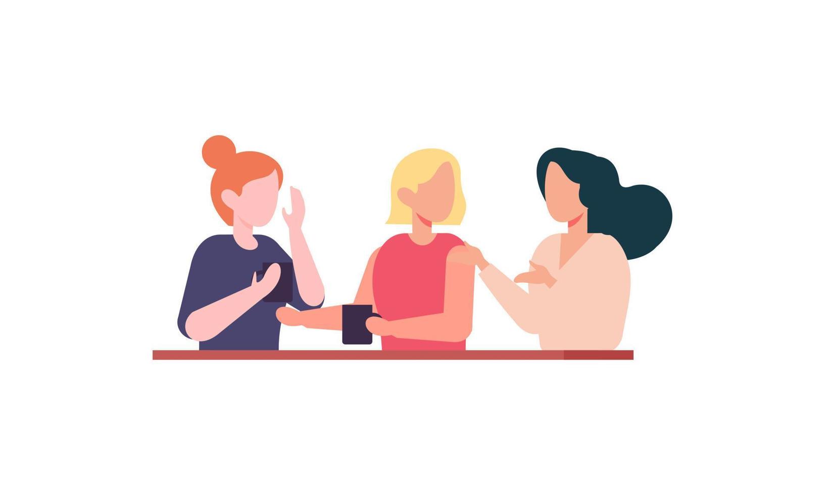 Girl friends meet and talk gossip and laugh illustration vector