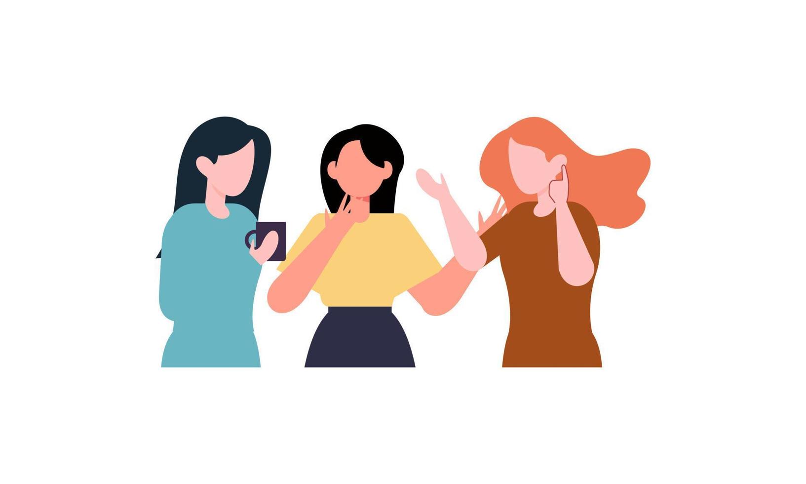 Girl friends meet and talk gossip and laugh illustration vector