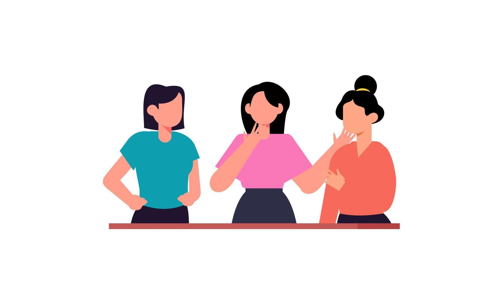 Girl friends meet and talk gossip and laugh illustration vector
