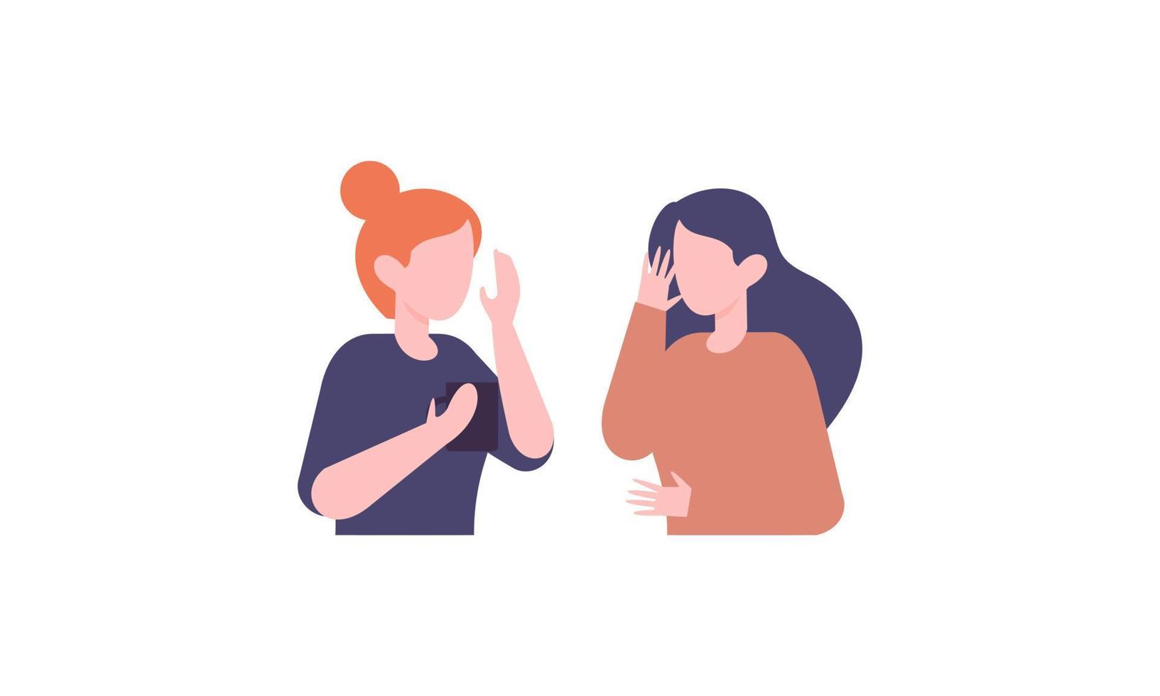 Girl friends meet and talk gossip and laugh illustration vector