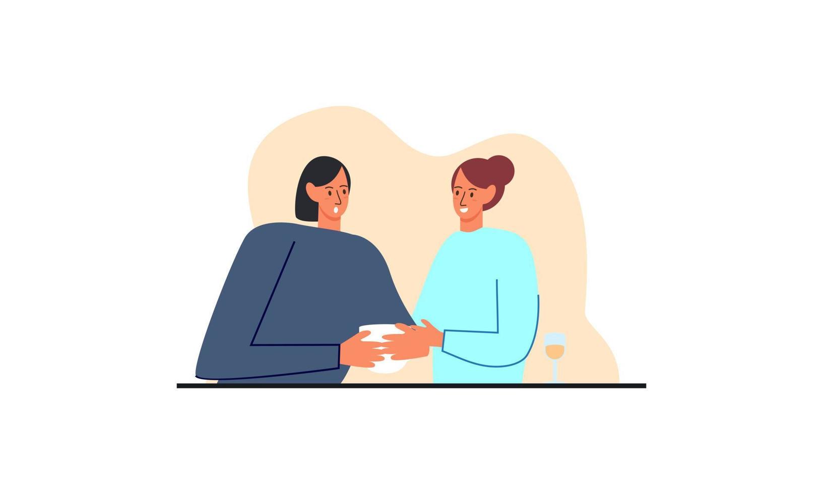 Girl friends meet and talk gossip and laugh illustration vector