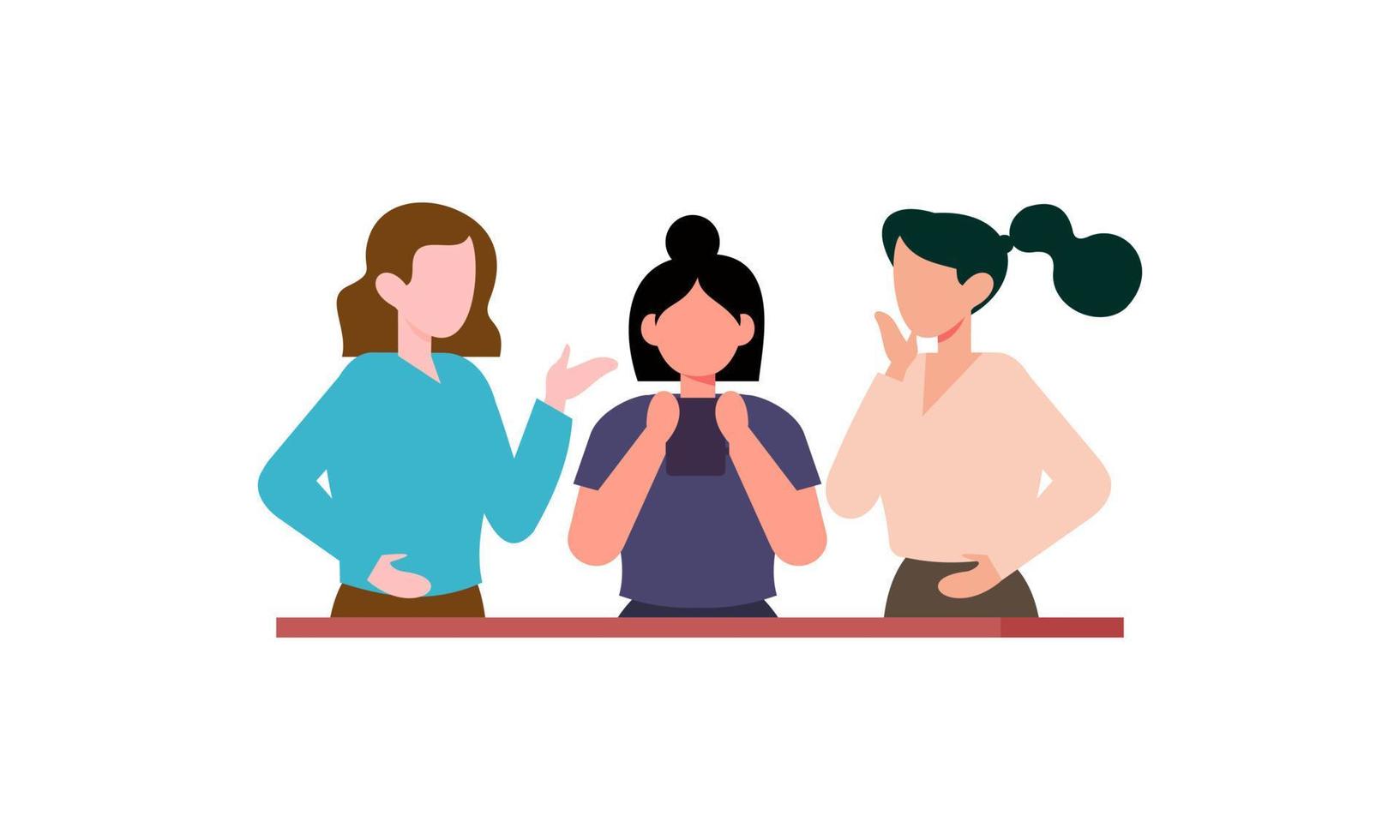 Girl friends meet and talk gossip and laugh illustration vector