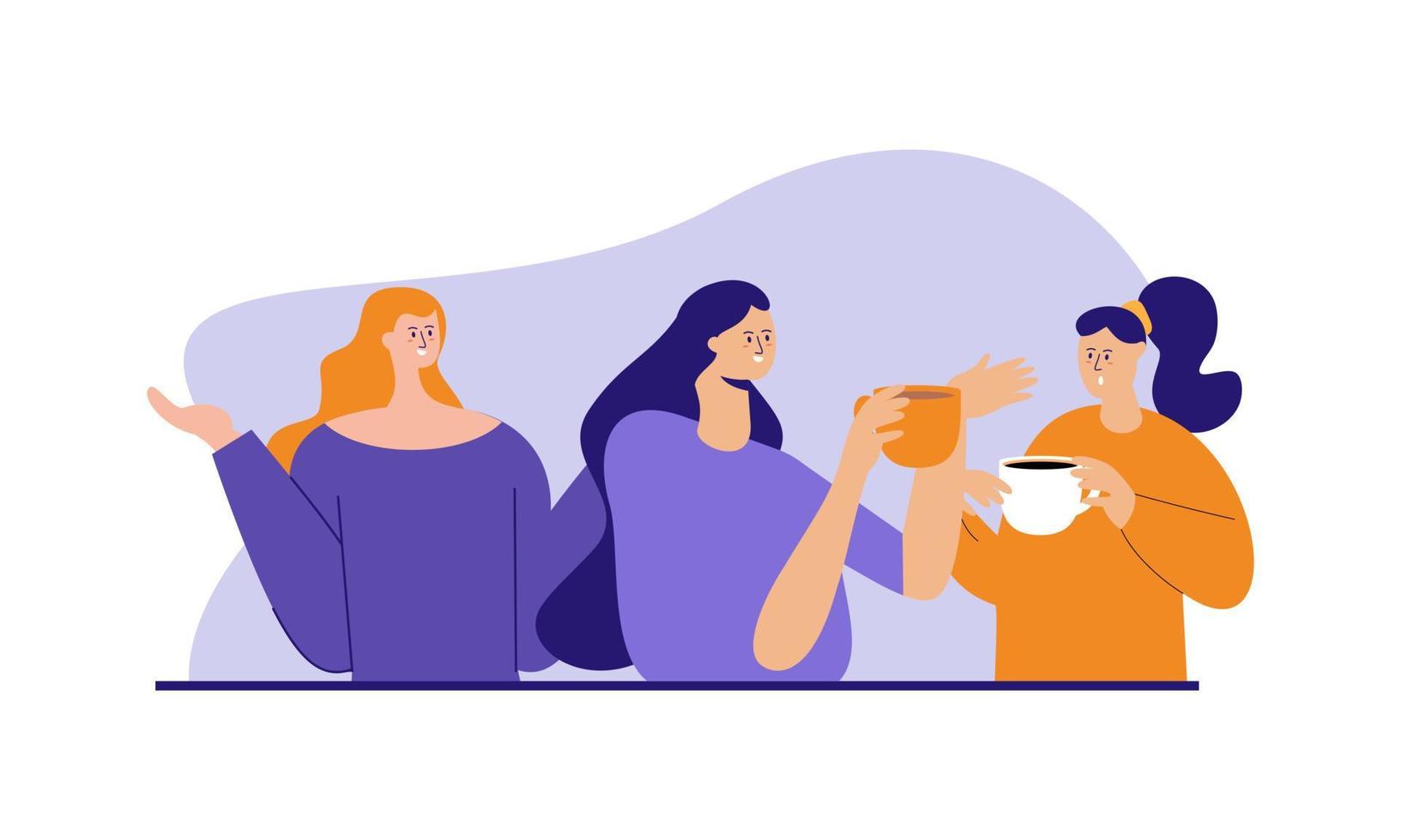 Girl friends meet and talk gossip and laugh illustration vector