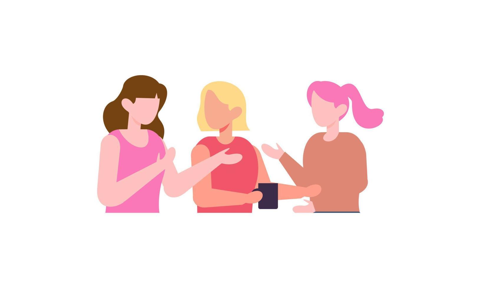 Girl friends meet and talk gossip and laugh illustration vector