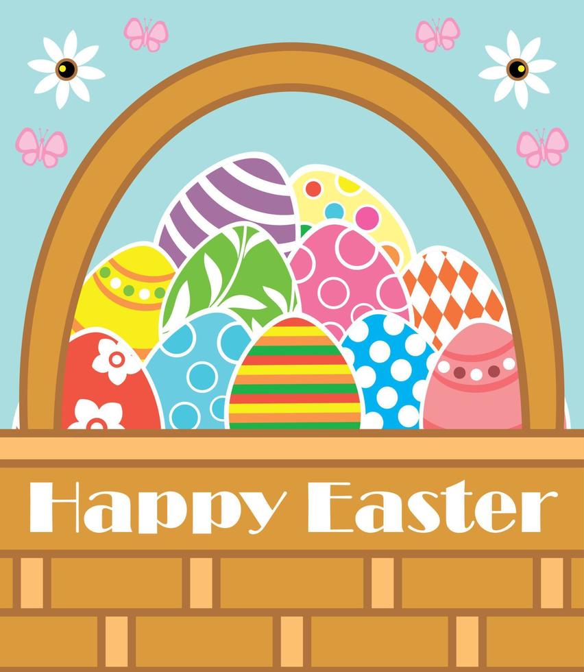 Happy Easter background card with basket vector