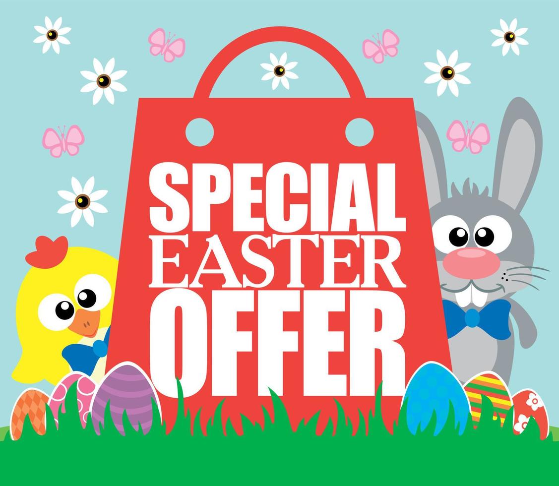 especial Pascua de Resurrección oferta tarjeta , gracioso Conejo y pollo vector