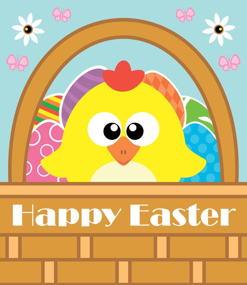 Happy Easter background card with chicken vector