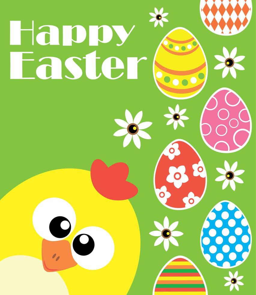 Happy Easter background with funny chicken ,green vector
