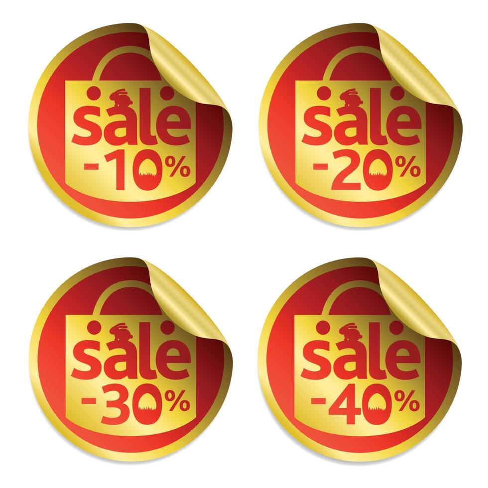 Easter gold sale stickers 10,20,30,40 with egg in the grass and rabbit vector