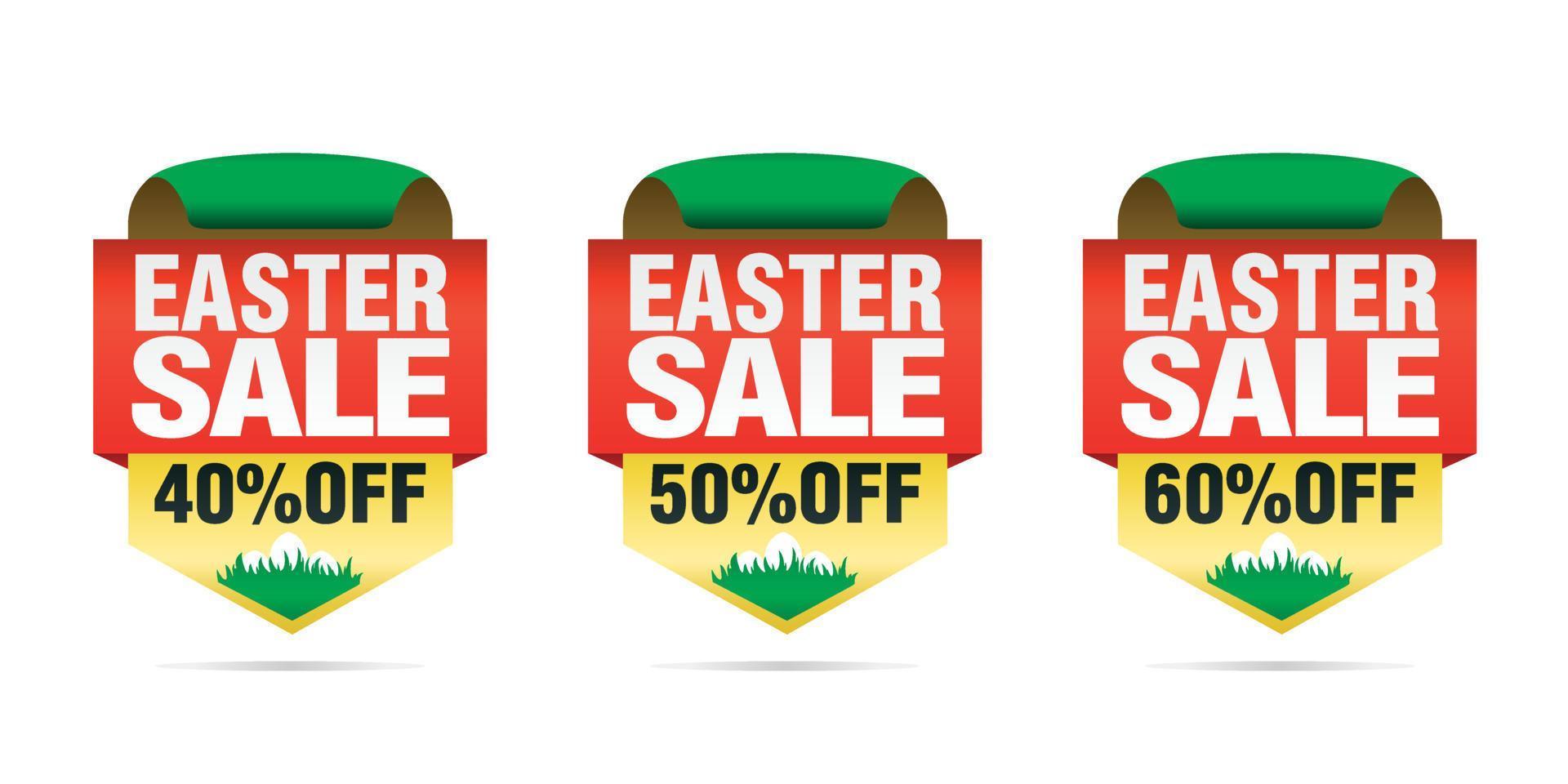 Easter sale set badges 40, 50, 60 off with Easter eggs vector