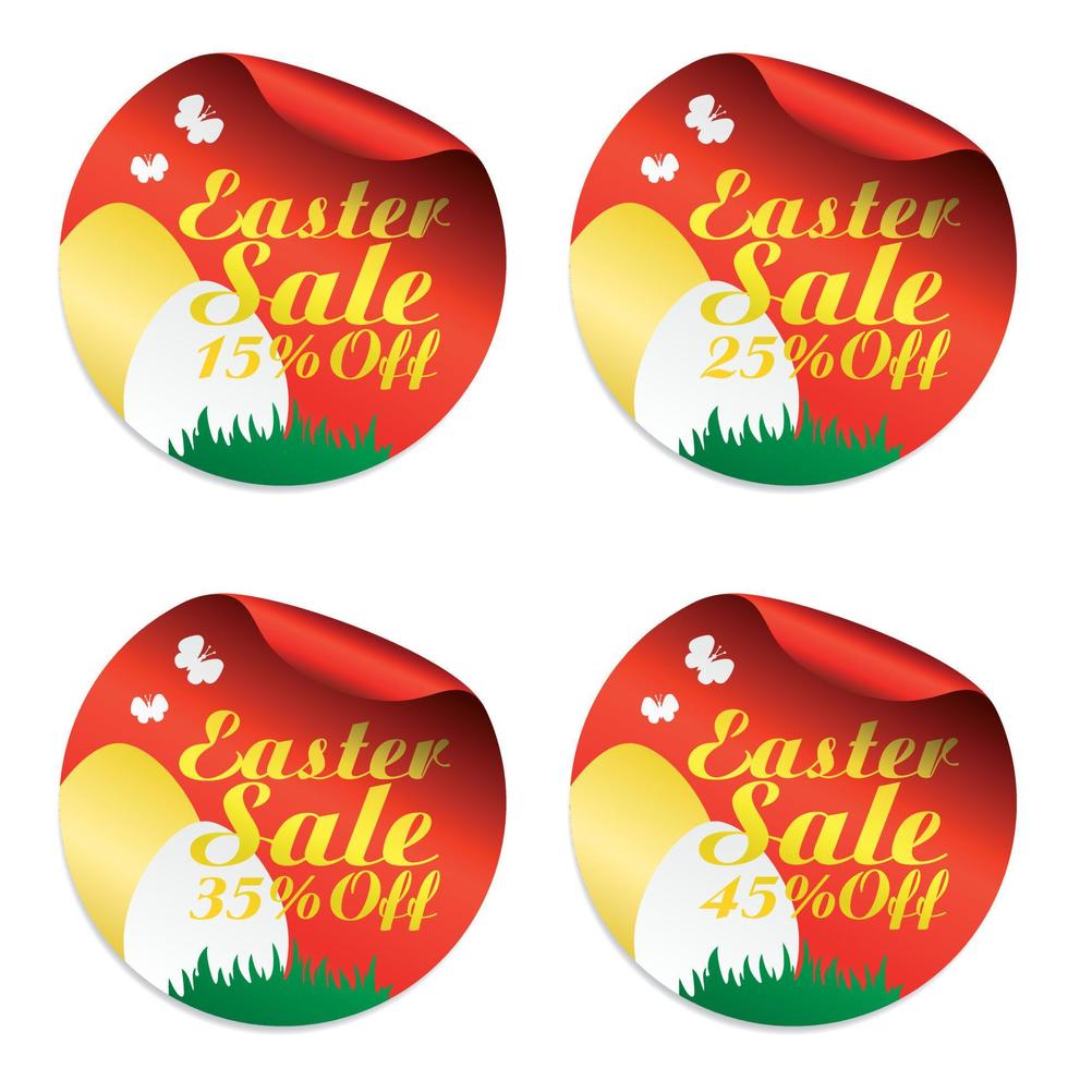 Easter red sale stickers set 15, 25, 35, 45 off with eggs vector