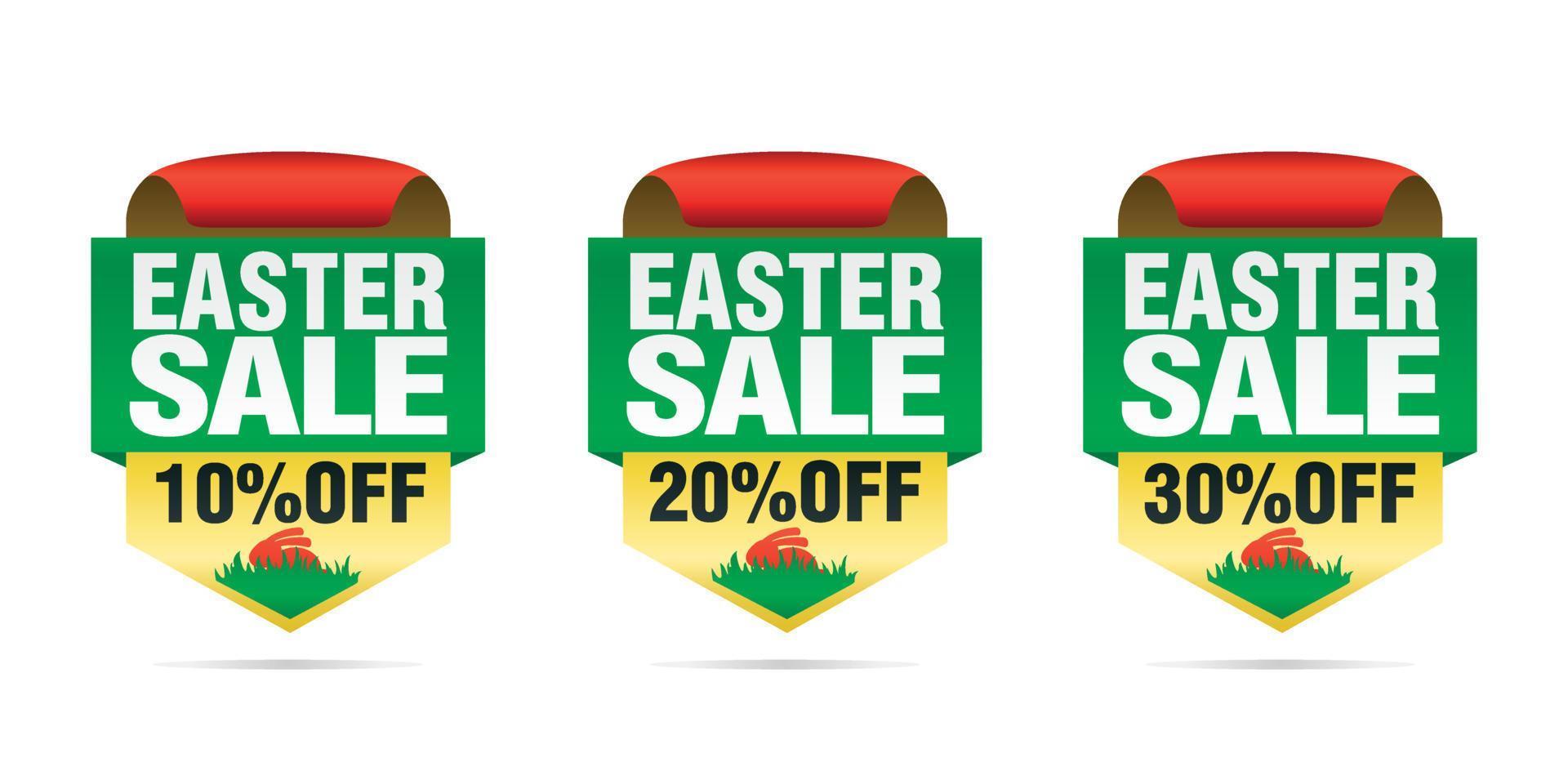 Easter sale set badges 10, 20, 30 off with Easter bunny vector