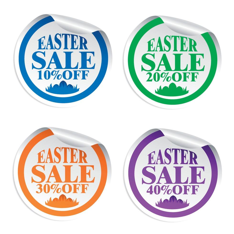 Easter sale stickers 10,20,30,40 with eggs in the grass colorful vector
