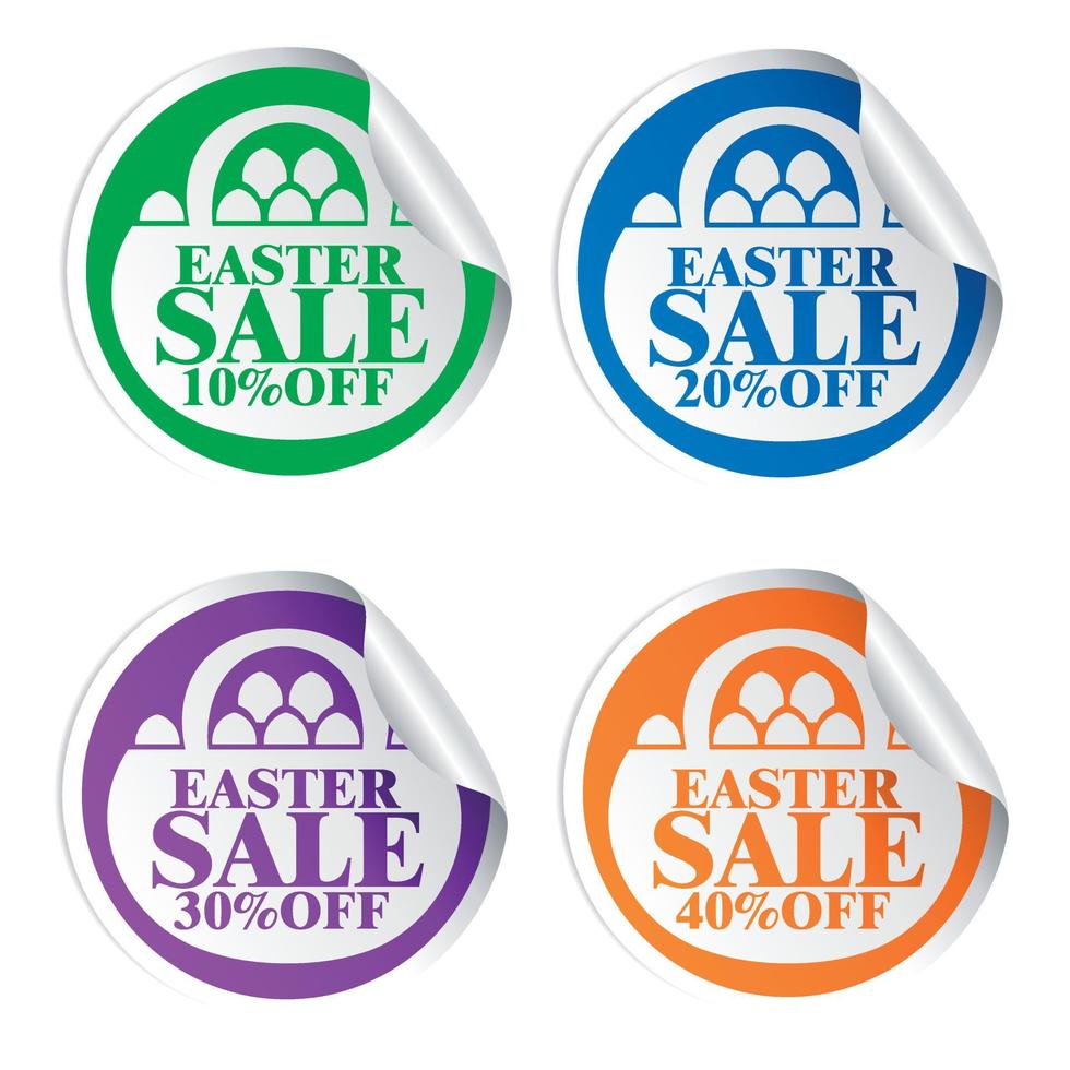 Easter sale stickers 10,20,30,40 with basket colorful vector