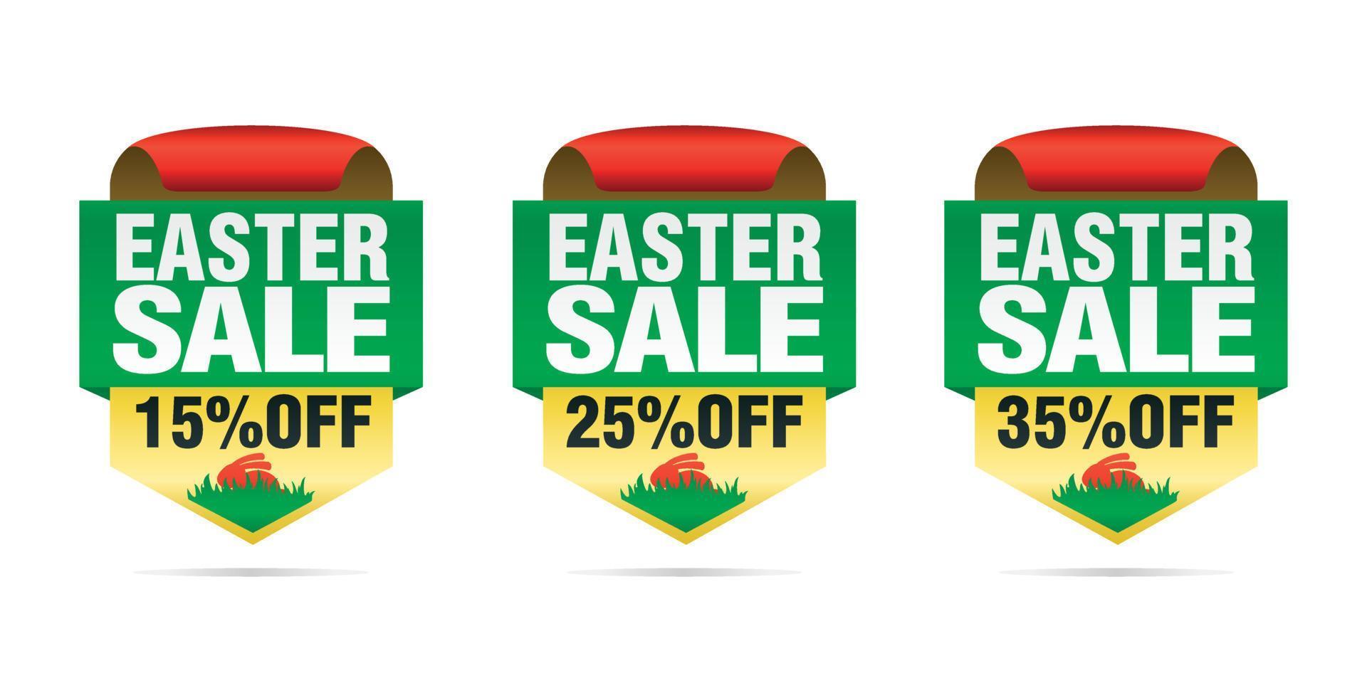 Easter sale set badges 15, 25, 35 off with Easter bunny vector
