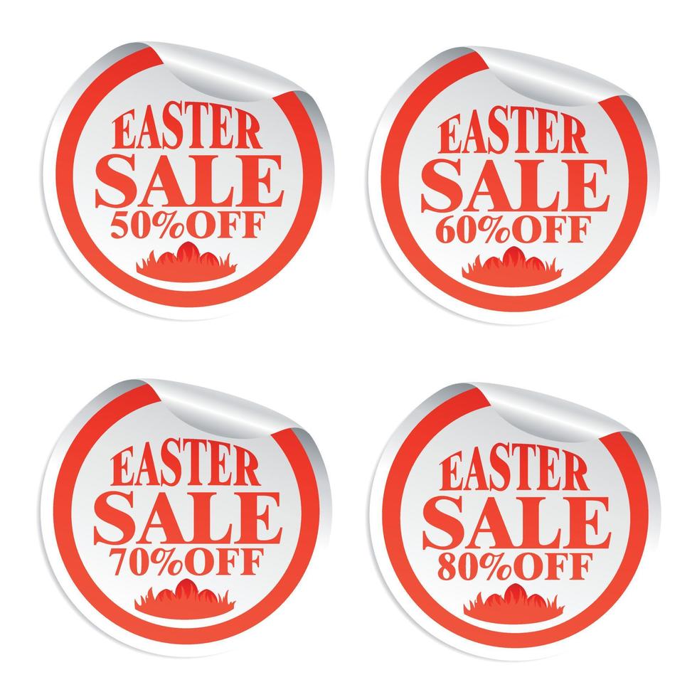 Easter sale stickers 50,60,70,80 with eggs in the grass vector