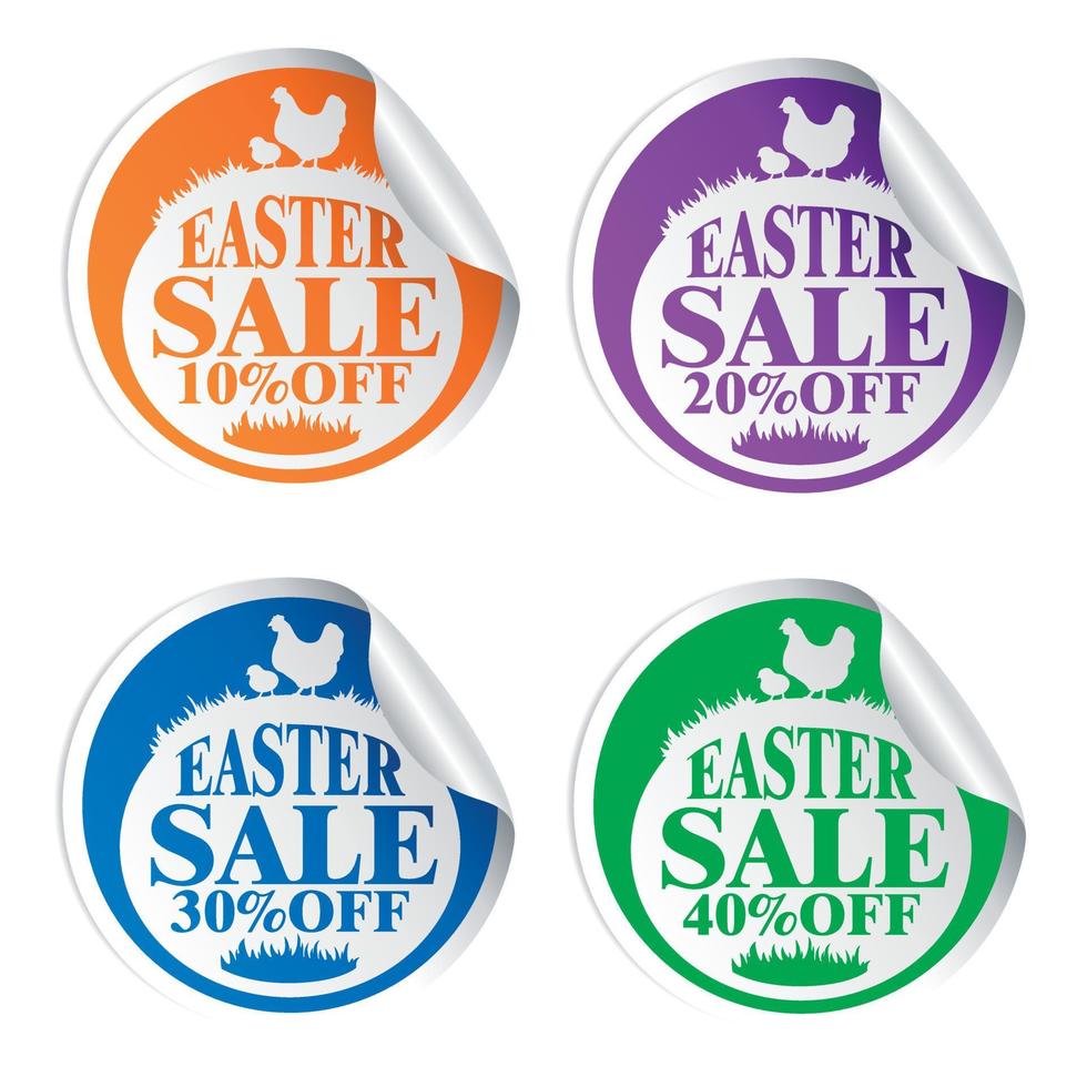 Easter sale stickers 10,20,30,40 with chicken colorful vector