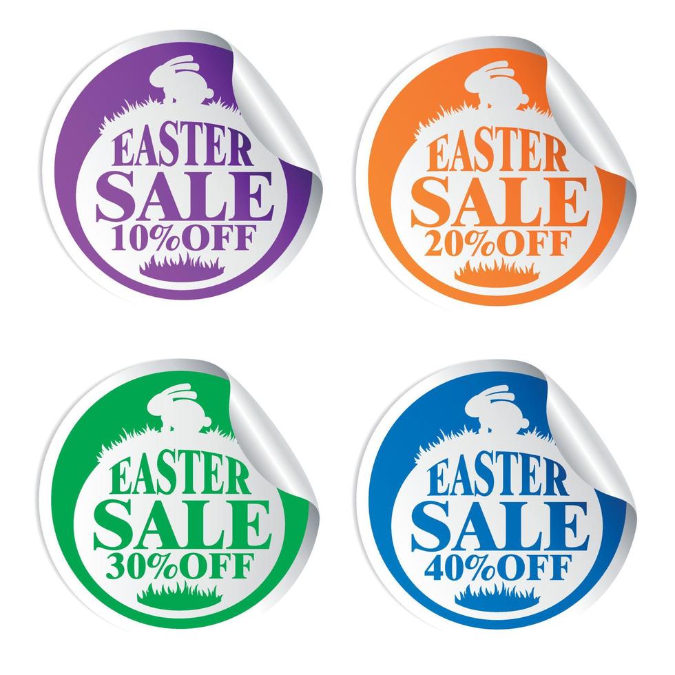 Easter sale stickers 10,20,30,40 with rabbit colorful vector